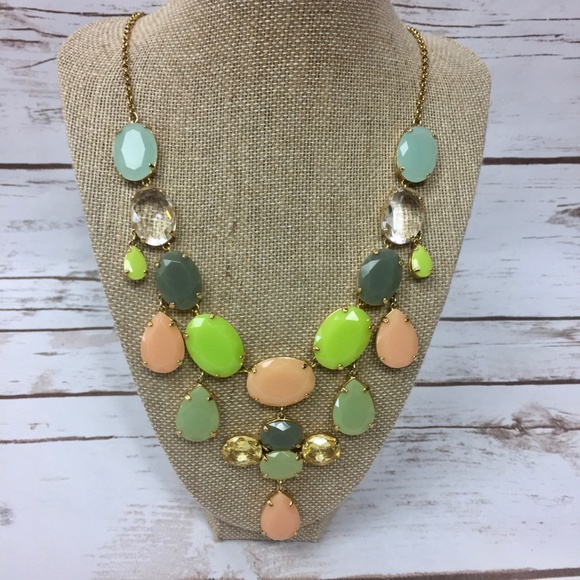 J Crew Pink Green Pastel Oval Statement Necklace - Picture 2 of 8